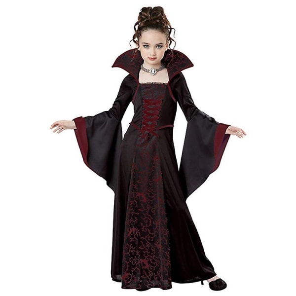 Vampyrdräkt Halloween för flickor Vampyrklänning Queen Kostymer 130cm Red
