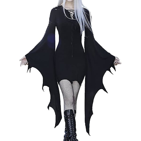 Goottilaiset vaatteet Naisten Lepakkohihaiset Mekot Halloween-asu Musta Steampunk-minimekko Vampyyri Cosplay Noitaasu XL