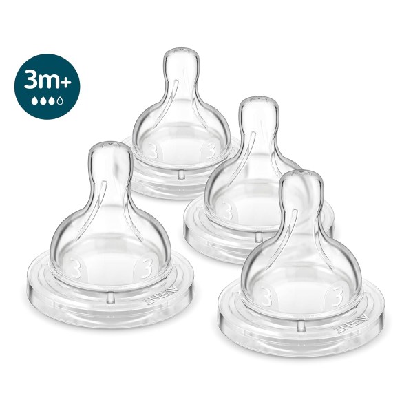 Anti-kolik Babyflaske Flow 3 Nippel, 4pk