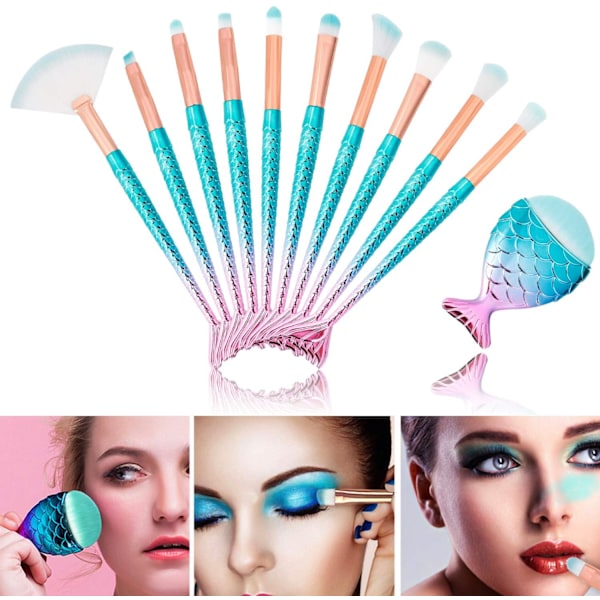 Makeupborste set 3D Mermaid Professionell Makeupborste Foundation,