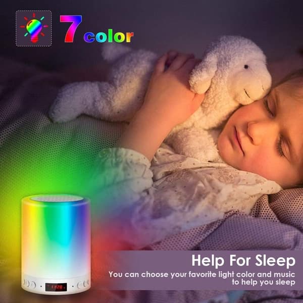 Bluetooth-højttalerlys, Touch-natbordslampe med LED-tid