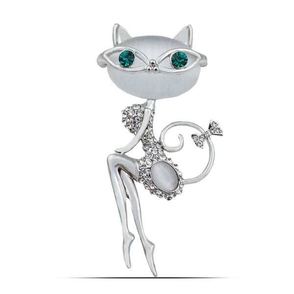Cat Brosje Pins Vintage Faux Opal Crystal Skjerf Sjal Ornament fo