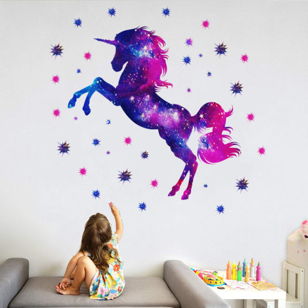 Starry Sky Unicorn Vinylväggdekal för barnrum