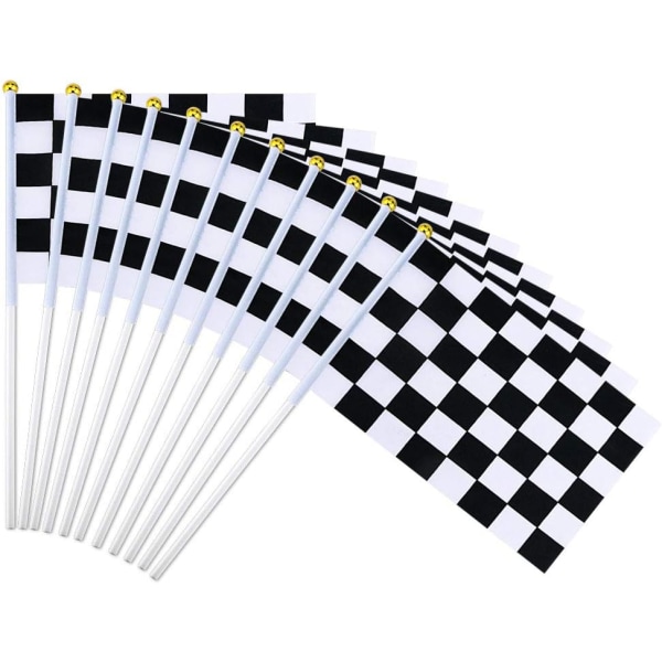 14*21cm Rutig svart & vit Racing Stick Flaggor - Plast Stick