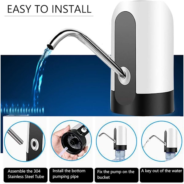 Vattenflaskepumpautomat 5 gallon Vattenflaskedispenser med USB-laddning Automatisk pump för utomhus eller kök (Vit)