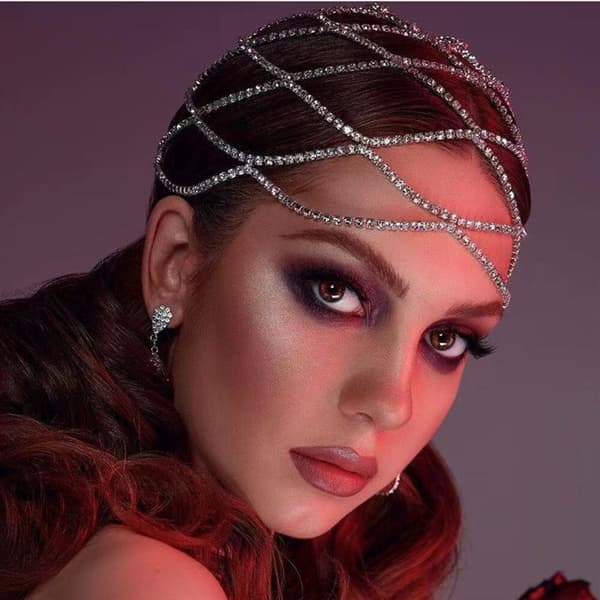 Rhinestone Mesh Hodeplagg Cap Sølv Brølende 20-tallet Crystal Flapper