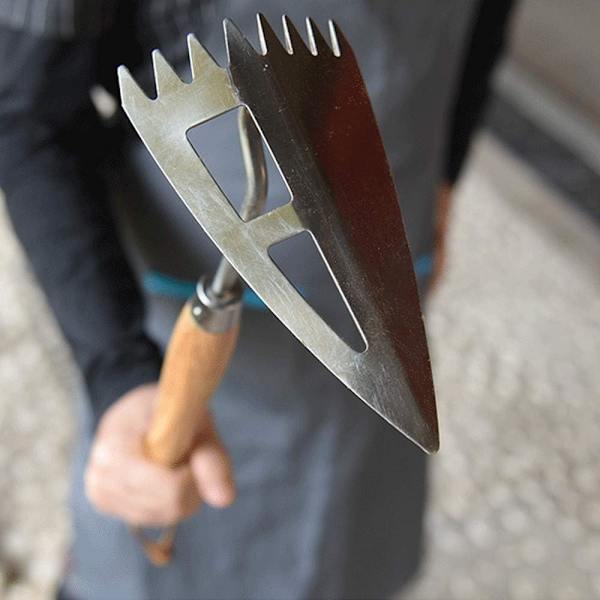 2 Premium Trekanthakke Hånd med Rustfrit Stålblad Træ Han