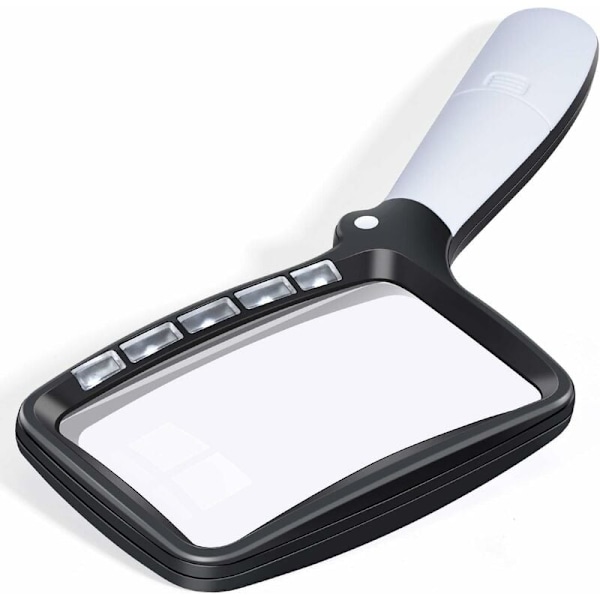 Rektangulær læselup med 5 LED-lys, velegnet til ældre eller synshandicappede, til læsning