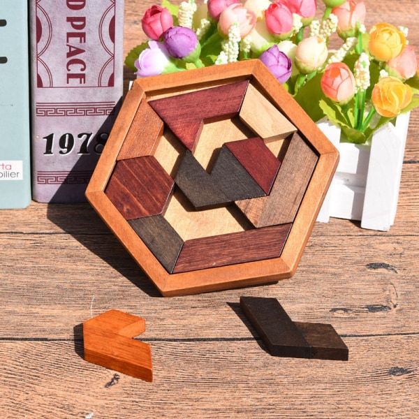 1 st Hexagonal Tangram Pussel Träpussel för Barn och Vuxna