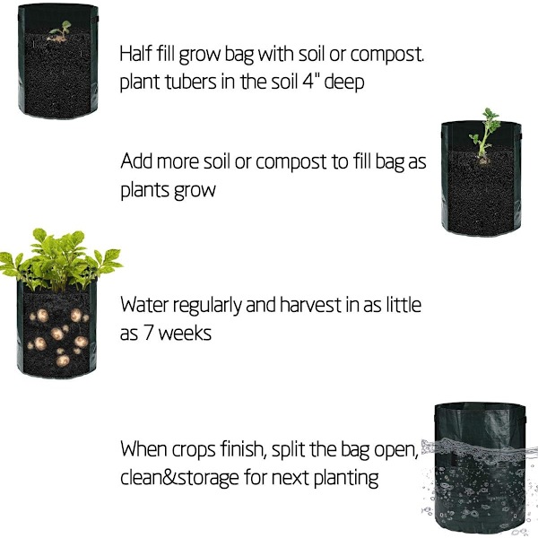 2-pack 10 gallons (ca 35,7 l) odlingsväskor för potatis med flik