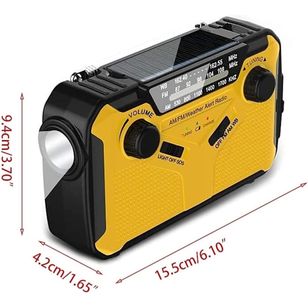 Nödradioväder, Mobil Powerbank, Solcellsdriven Handvevsradio, Bärbar AM/FM-radio, Gul