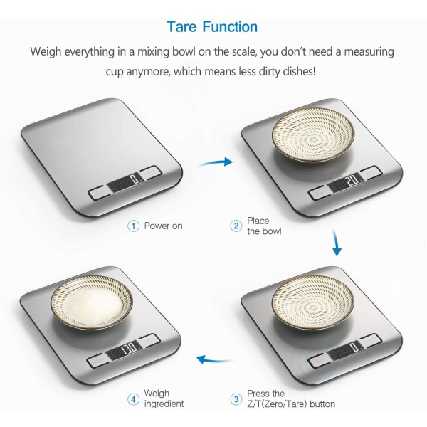 Elektronisk kjøkkenvekt Presisjonsvekt, Tara, Kapasitet 5 kg/11L