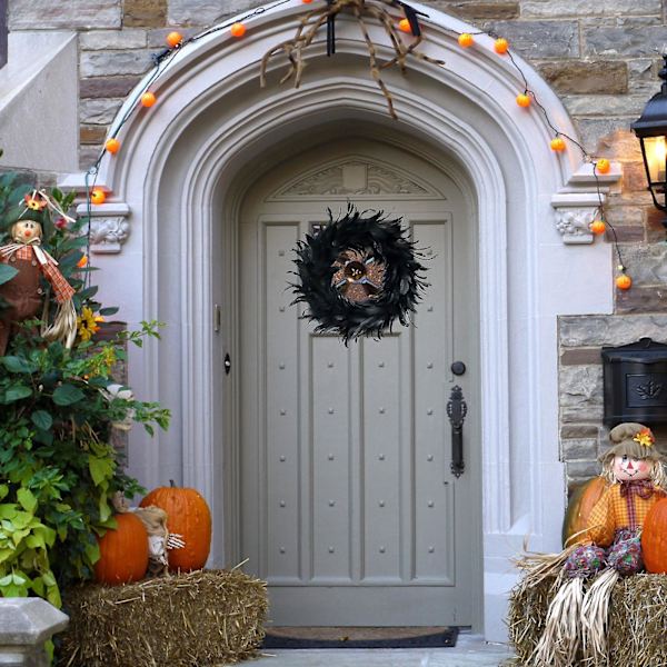 Halloween Musta Sulkakranssi Valoilla Seinäovi Ripustus acce