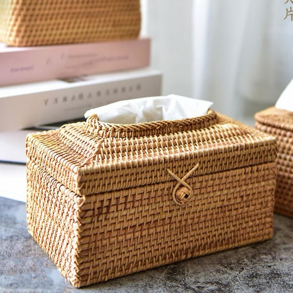 Rattan Servettbehållare Heminredning Handgjord Skrivbords Servett Rattan