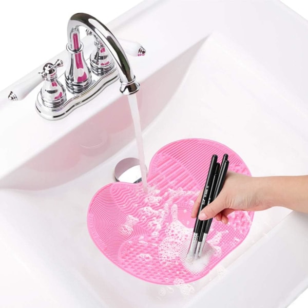 Rensebørste Brugt til at rengøre makeup børste Rensemåtte Scrubber Board (Pink)