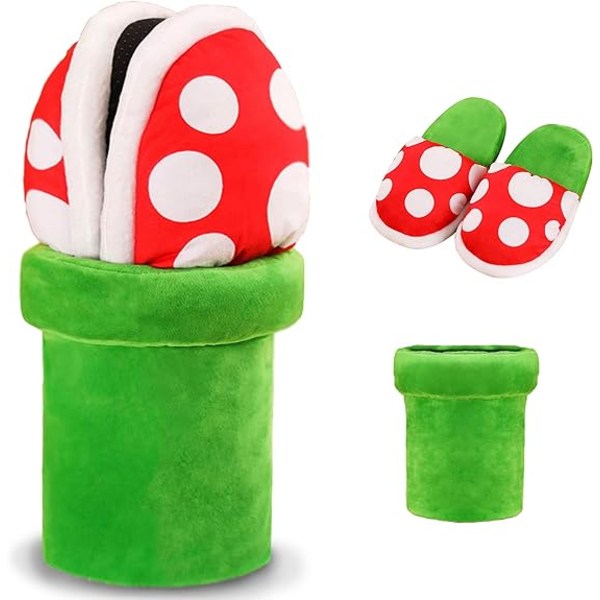 Piranha Plants Plysj Sjove Tøfler Loafers med Rør Potteholder