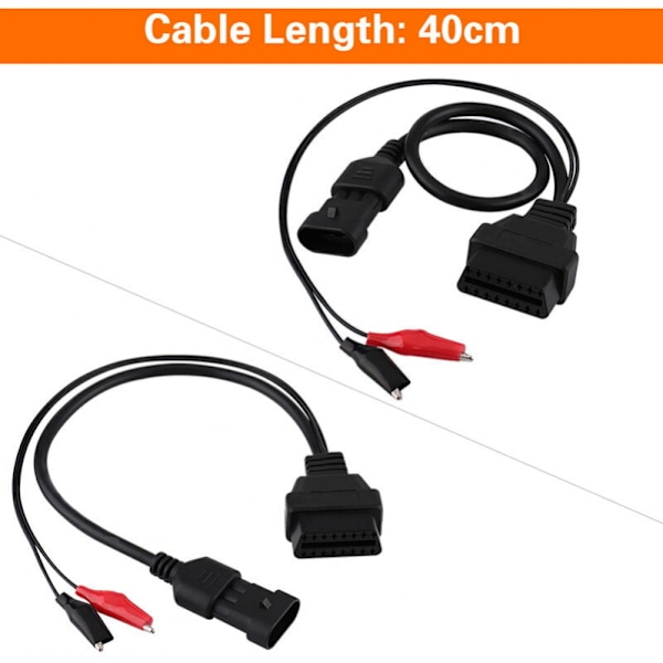 3-polet til 16-polet OBD2-adapterkabel til Fiat