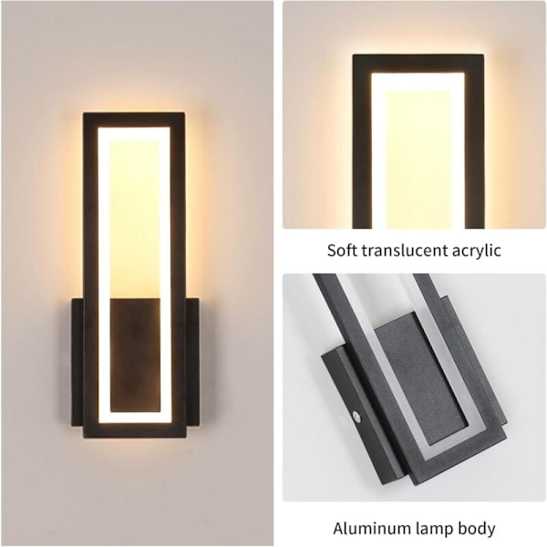 Moderne Svart Akryl Vegglampe, Tri-Color Vegglampe for Soverom, Stue, Gang, Trapp, 32CM