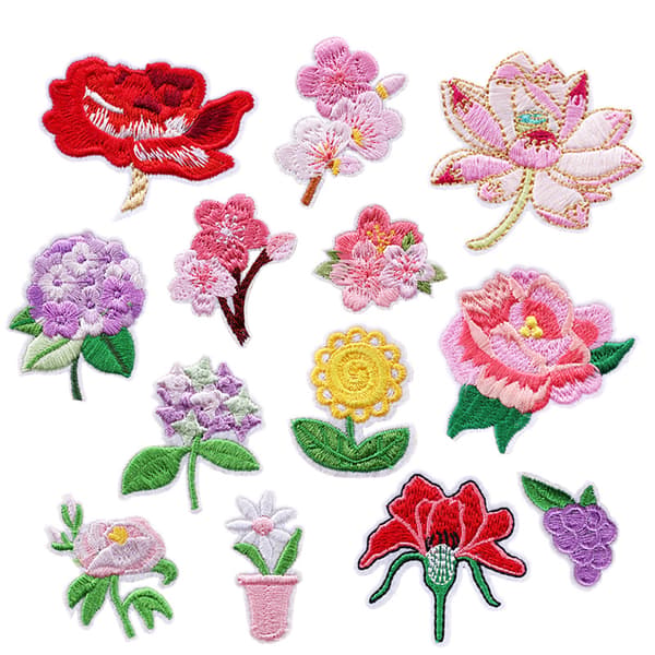 23 stk. Blomsterkurv broderet stofpatch til børnesko og H