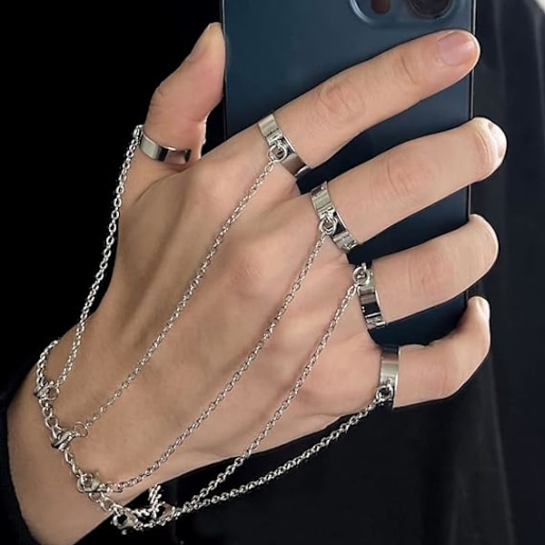 Kedjefinger Ring Armband Punk Lager Kedja Tassel Armband wi