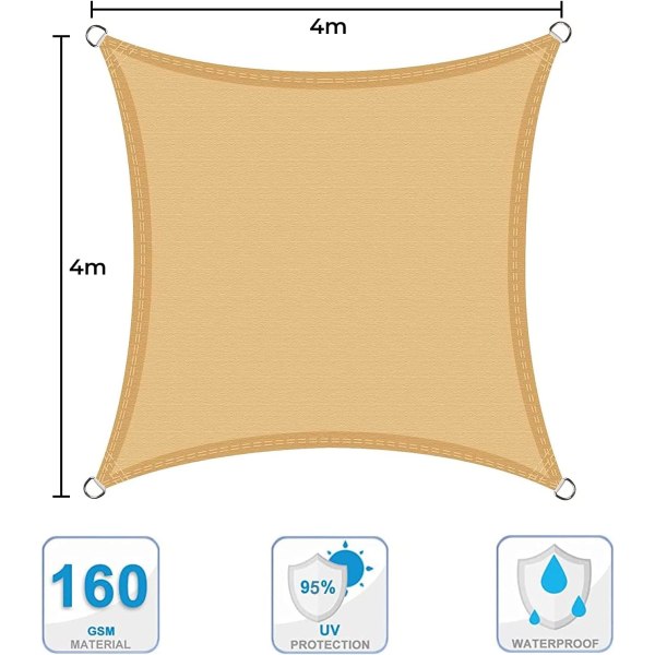 Vanntett skygge seil firkant 4x4m, vanntett skygge klut UV