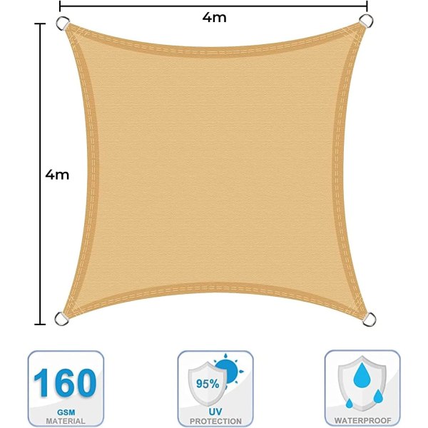 Vattentät Shade Sail Square 4x4m, Vattentät Shade Cloth UV