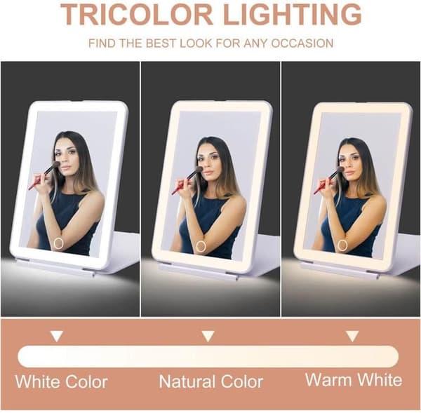 LED Belyst Sminkspegel, Vikbar Portabel Sminkspegel, Touchkontroll (Vit)