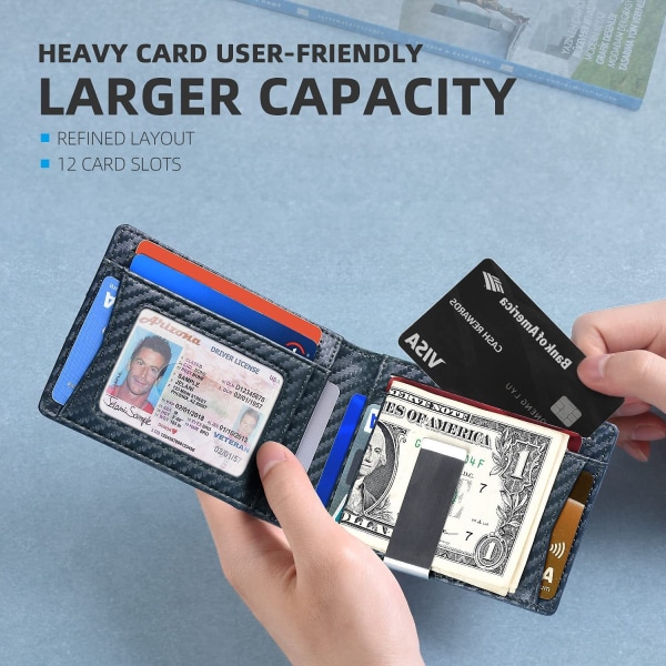 Smal plånbok för män Minimalistisk läder Bifold RFID-blockering