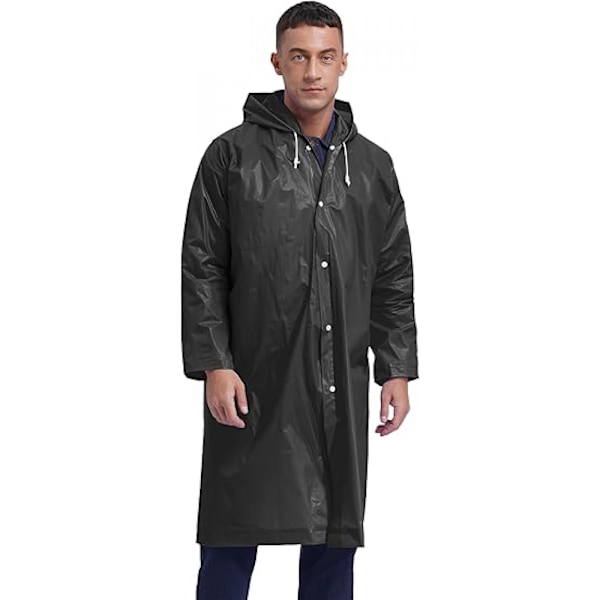 Regnponcho til Mænd Voksne, Foldbar Regnponcho - Sort - Elastisk Dr
