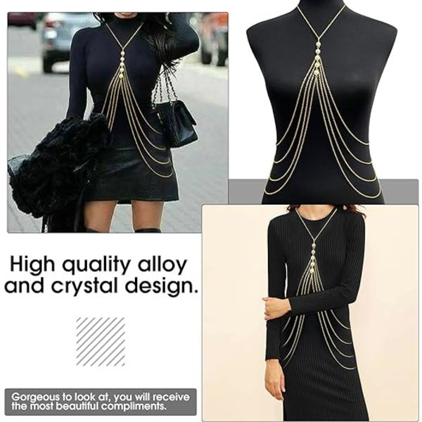 Pearl Body Chain Sexy Cross Chest Chain Multilayer Gold Layered T