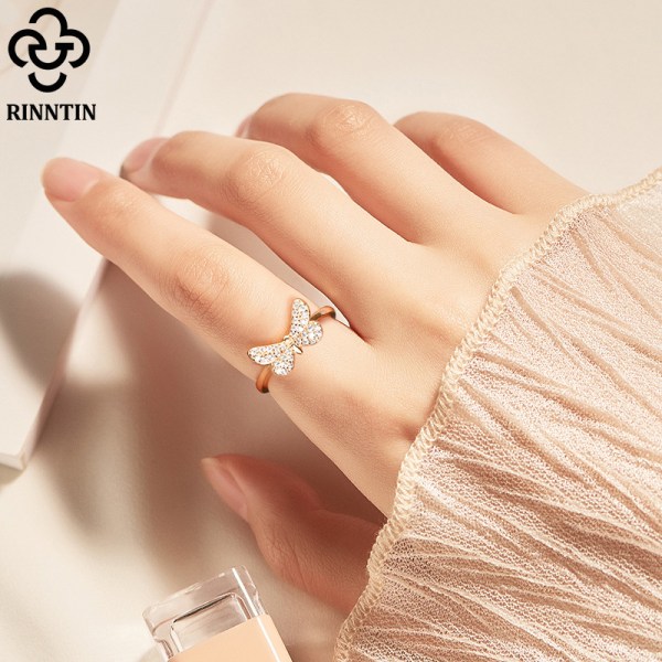 Butterfly Ring 925 Silver Ladies Jewelry,golden color,18.89mm