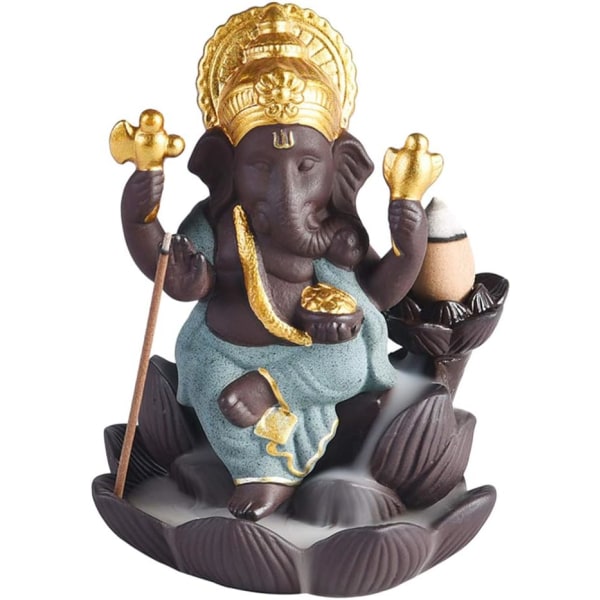 Tilbakestrømning Røkelsesbrenner Keramisk Ganesh Elephant God Røkelsesholder Ganesh Statue Elefant Buddha Figur Grønn