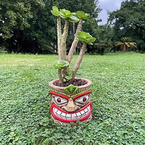 Tiki Planter Pot Succulent Totem Potted Ornaments Resin Crafts Fl
