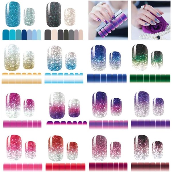 14 ark Nagelklistermärken Glitter Gradient Color Shine Full Wraps P