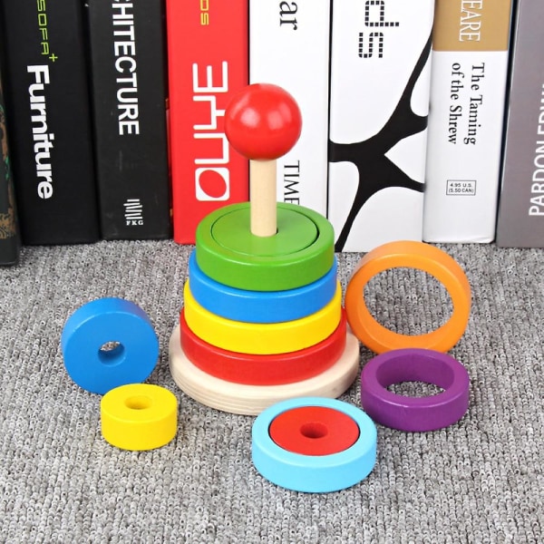 Baby Kids Trä Regnbåge Ring Stapling Spel Pussel Leksak