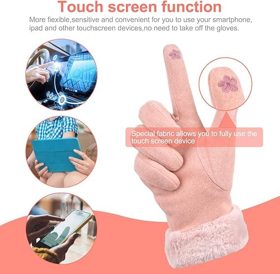 1 par rose Dame Vinter Varme Handsker Touchscreen Handsker med Tekst