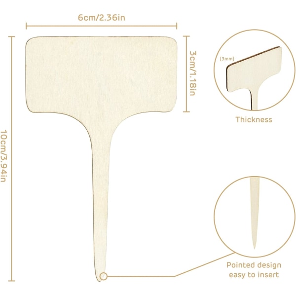 50 st hållbara växtmarkörer, T-formade träväxtmarkörer vattentäta
