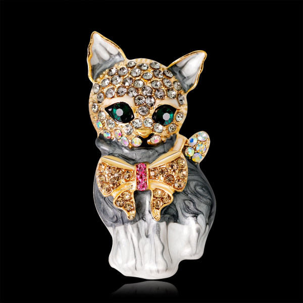 Pullea 3D Cat Pet Itävallan kristalli emalirintaneula