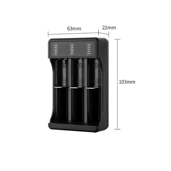 1st 18650-laddare med typ C-kabel, 4,2 V litiumbatteri smartladdare för 14500 26650 18650 batterier, 3 platser