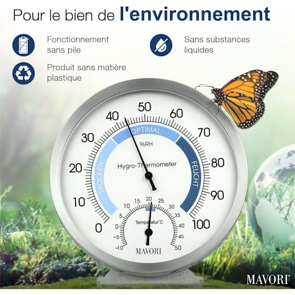 Indendørs analog hygrometer termometer - rustfrit stål rum hygro