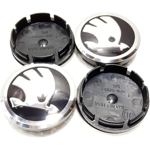 Sett med 4 sorte navkapsler for Skoda 56 mm for Fabia, Octavia, Superb