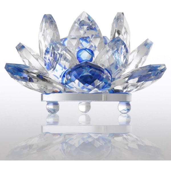 5" blå kristalllotusblomma – Heminredning i glas för Feng Shui-vittighet