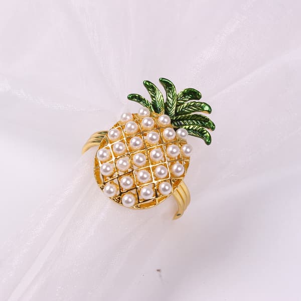 Guld Servietringe Ananas med Perler - Sæt med 5