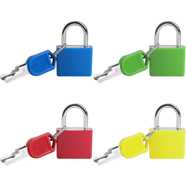 4Stk Koffertlås,4 Farger Minihengelås med Nøkkel Smålåser til