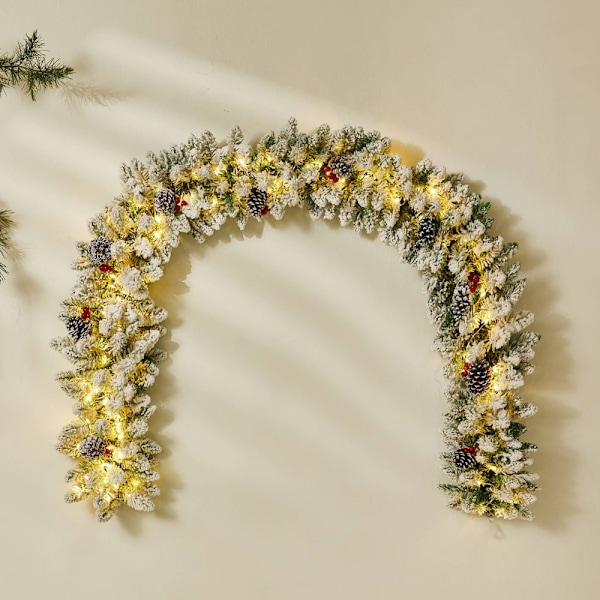 Christmas Garland with Lights 2.7m Pre-lit Decorated Wreath, Snow