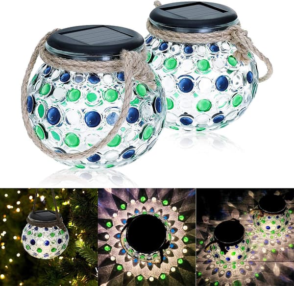 2 Solcelle Lanterne Udendørs Solcelle Lampe Glas LED Kuglelys Sol Ma