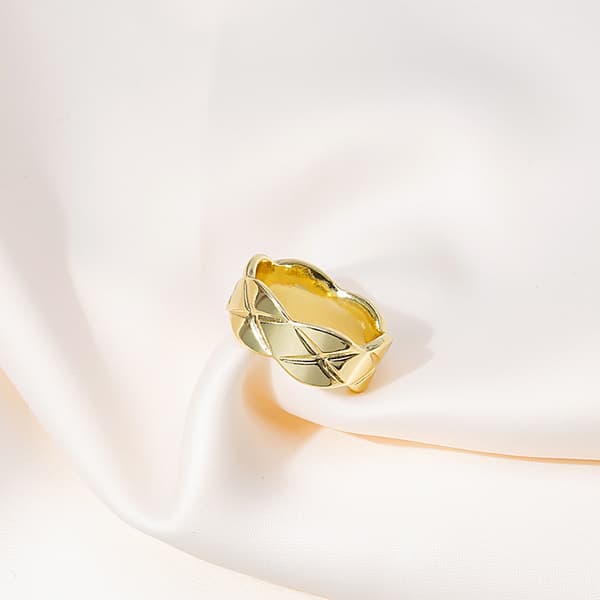 Crush gingham mønster Ring 18k Guldringe til kvinder mand, Bred Gol