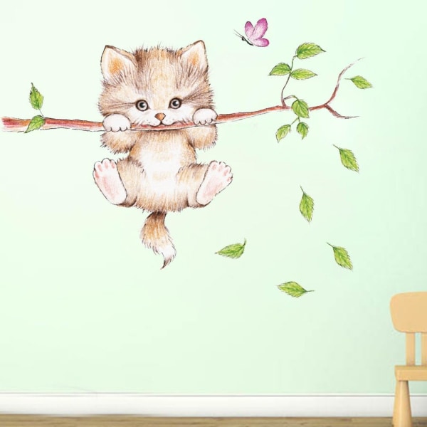Cartoon Cute Cat Branch Wall Sticke Avtakbar kattunge Wall Sticke