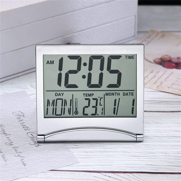 Silver Digital Väckarklocka LCD Temperatur Display Skrivbord