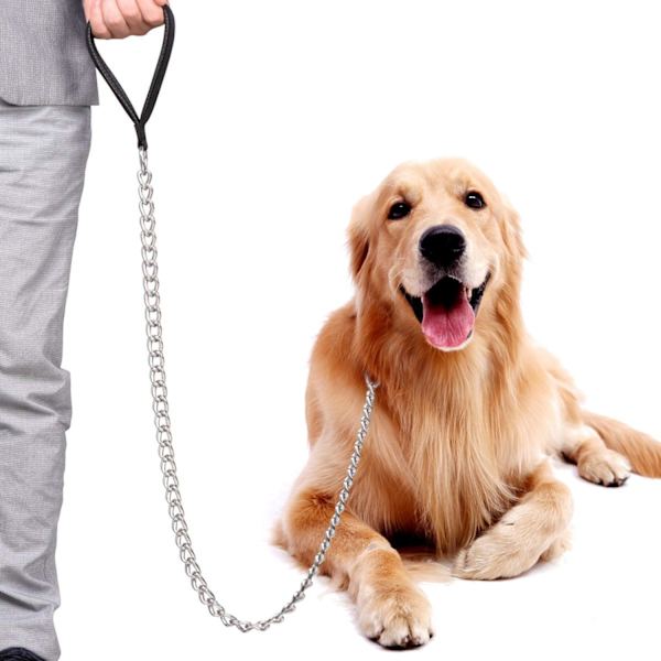 Stål Hundekæde (120cm) Solid Metal Hundekæde PU Læder Ha